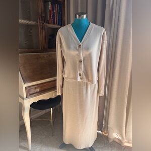Time and Tru Beige Ribbed Knit Cardigan and skirt